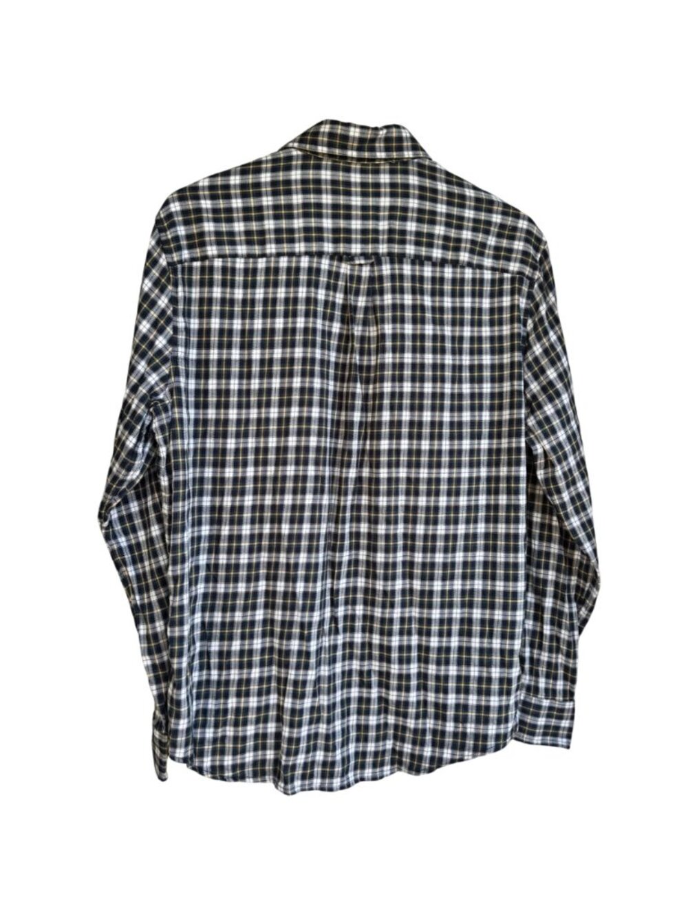Lands End Mens Plaid Button-Up Shirt Black Yellow L Long Sleeve Cotton Blend - Picture 3 of 16